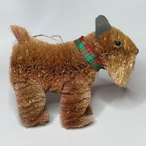 Bristle Bottle-Brush Scottie Dog Holiday Christmas Ornament Tartan Collar